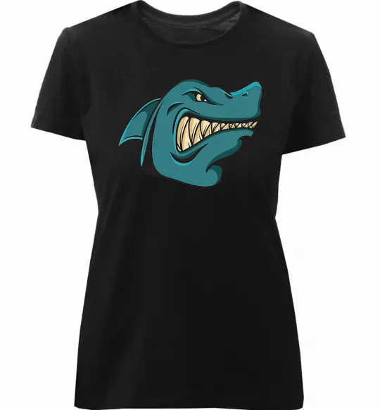 Женская премиум футболка Зла акула Черный фото