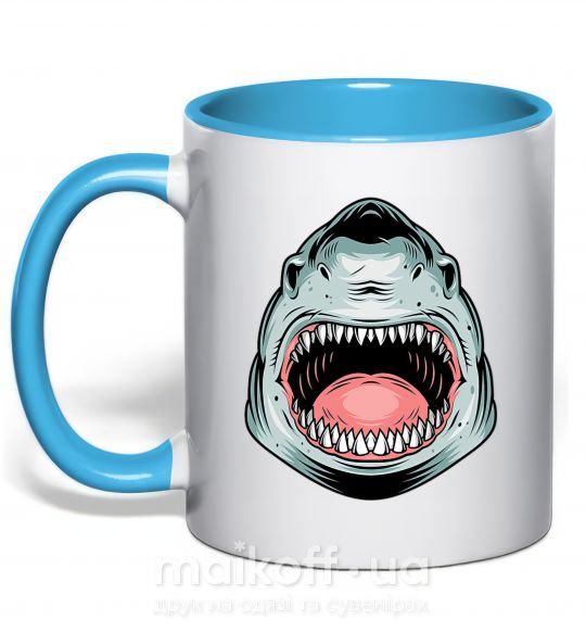 Чашка з кольоровою ручкою Angry Shark Блакитний фото