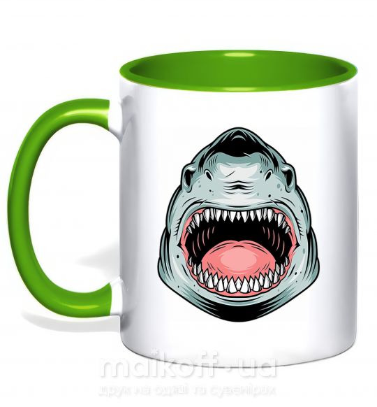Чашка з кольоровою ручкою Angry Shark Зелений фото