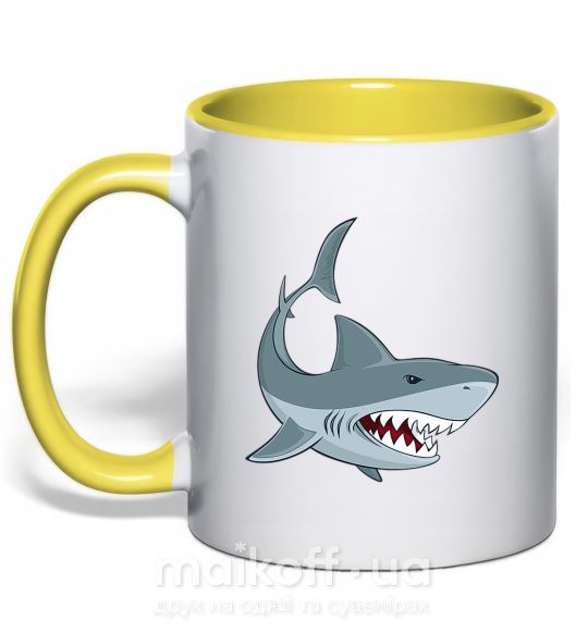 Чашка з кольоровою ручкою Серая акула Сонячно жовтий фото