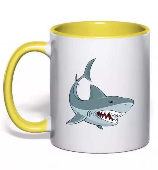 Чашка с цветной ручкой Сіра акула Солнечно желтый фото