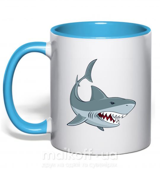 Чашка з кольоровою ручкою Серая акула Блакитний фото