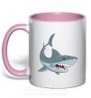 Чашка з кольоровою ручкою Серая акула Ніжно рожевий фото