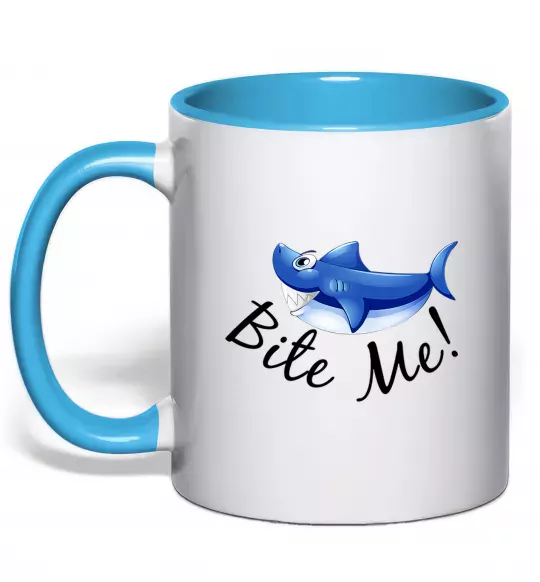 Чашка з кольоровою ручкою Bite me Блакитний фото