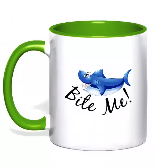 Чашка з кольоровою ручкою Bite me Зелений фото
