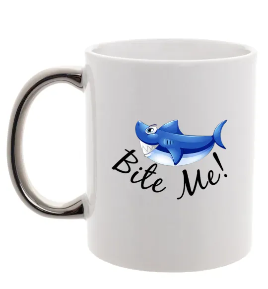 Чашка з кольоровою ручкою Bite me Срібло фото