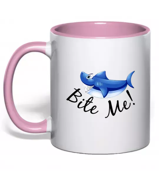 Чашка з кольоровою ручкою Bite me Ніжно рожевий фото