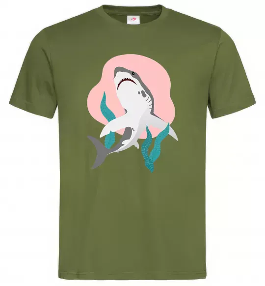 Мужская футболка Shark shapes Оливковый фото