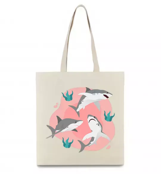 Еко-сумка Sharks in pink Бежевий фото