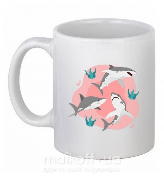 Чашка керамічна Sharks in pink Білий фото