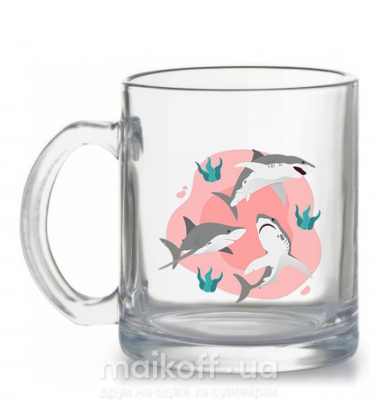 Чашка стеклянная Sharks in pink Прозрачный фото