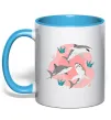 Чашка з кольоровою ручкою Sharks in pink Блакитний фото