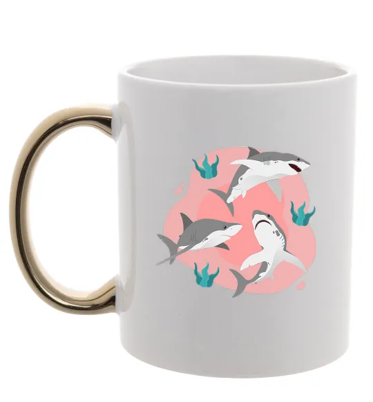 Чашка з кольоровою ручкою Sharks in pink Золото фото
