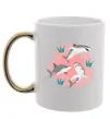 Чашка з кольоровою ручкою Sharks in pink Золото фото