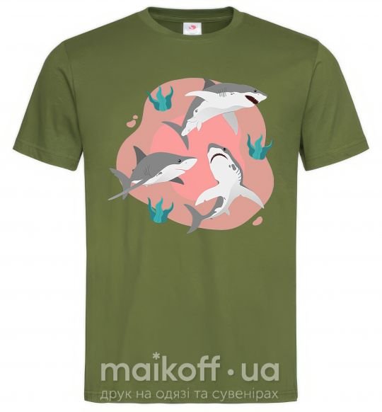 Мужская футболка Sharks in pink Оливковый фото
