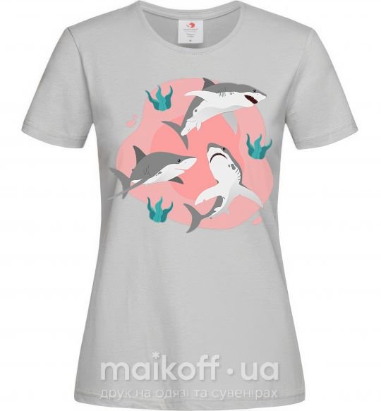 Женская футболка Sharks in pink Серый фото
