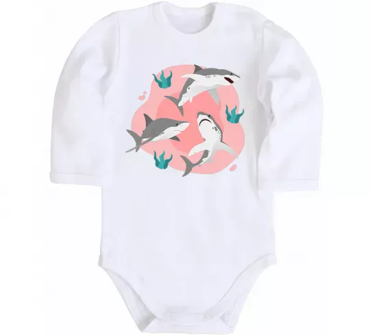Дитячий бодік Sharks in pink Білий фото