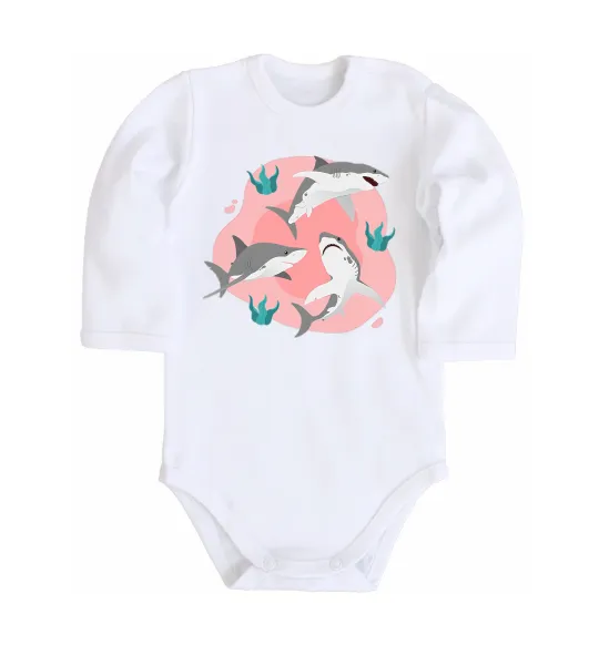 Детский боди Sharks in pink Белый фото