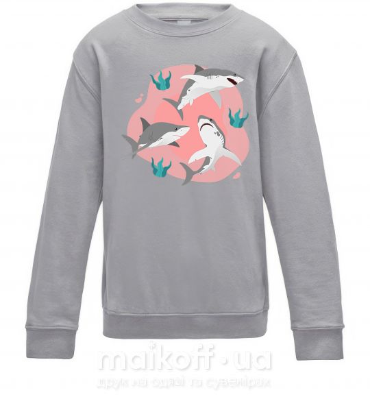 Дитячий світшот Sharks in pink Сірий меланж фото