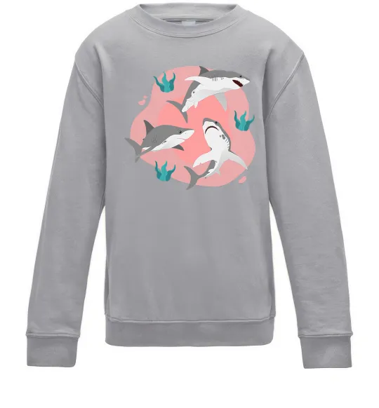 Детский Свитшот Sharks in pink Серый меланж фото