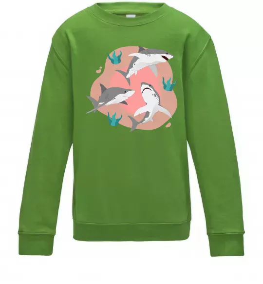 Детский Свитшот Sharks in pink Лаймовый фото