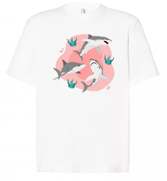 Футболка Оверсайз Sharks in pink Белый фото