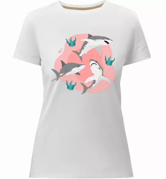 Жіноча преміум футболка Sharks in pink Білий фото