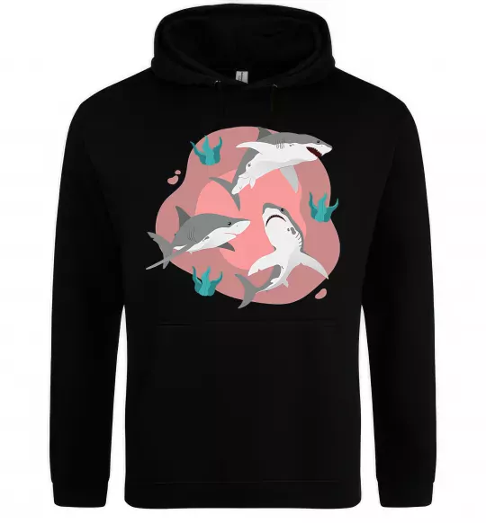Мужская толстовка (худи) Sharks in pink Черный фото