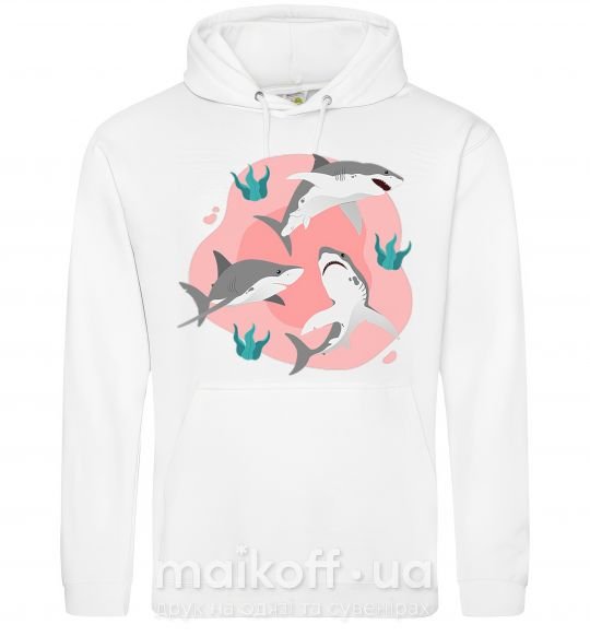 Мужская толстовка (худи) Sharks in pink Белый фото