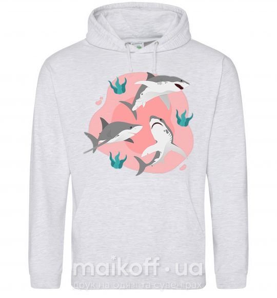 Жіноча толстовка (худі) Sharks in pink Сірий меланж фото