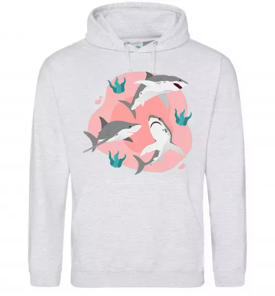 Жіноча толстовка (худі) Sharks in pink Сірий меланж фото
