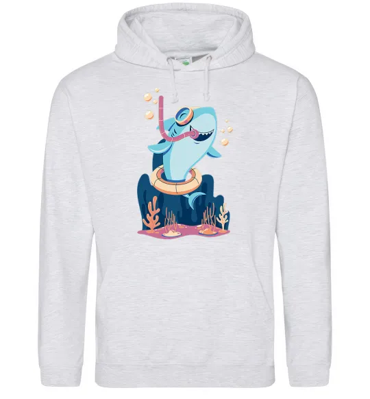 Женская толстовка (худи) Baby shark Серый меланж фото