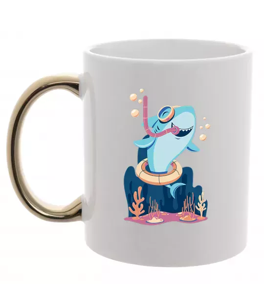 Чашка с цветной ручкой Baby shark Золото фото