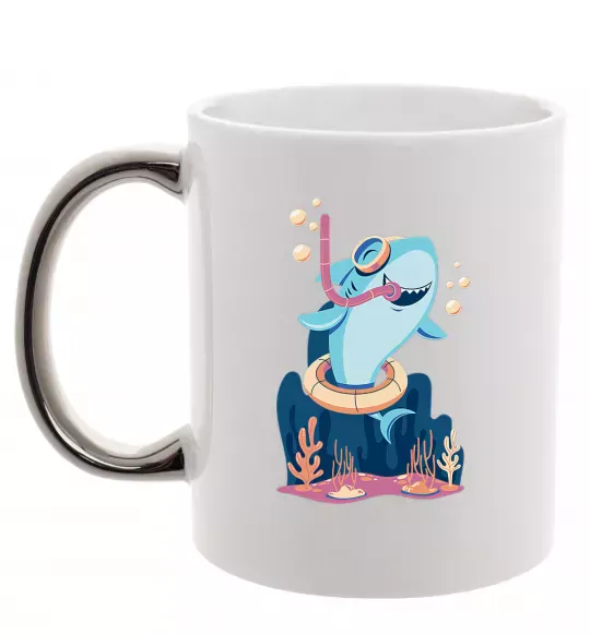 Чашка с цветной ручкой Baby shark Серебро фото