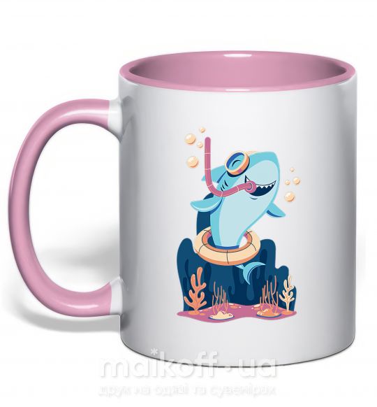 Чашка с цветной ручкой Baby shark Нежно розовый фото