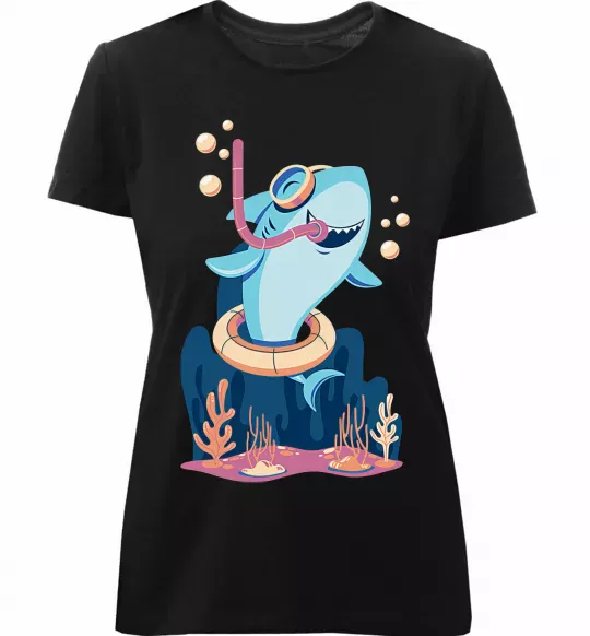 Женская премиум футболка Baby shark Черный фото