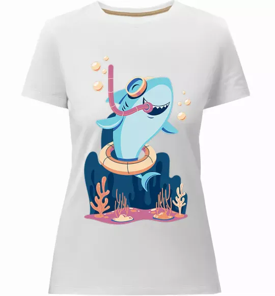 Женская премиум футболка Baby shark Белый фото