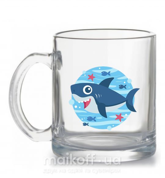 Чашка стеклянная Happy shark Прозрачный фото