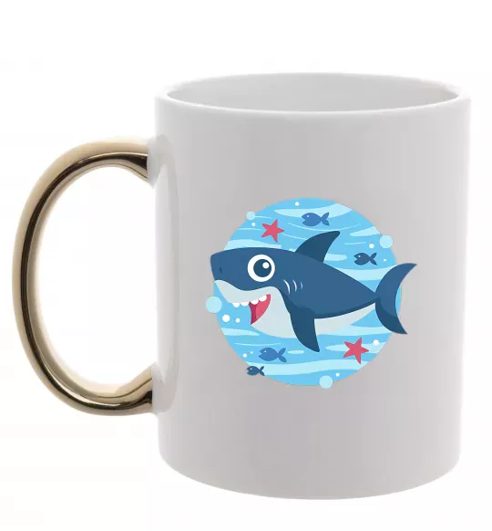 Чашка с цветной ручкой Happy shark Золото фото