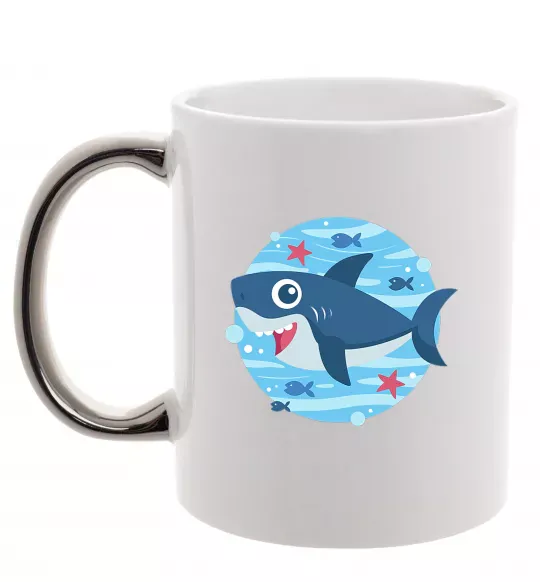 Чашка с цветной ручкой Happy shark Серебро фото