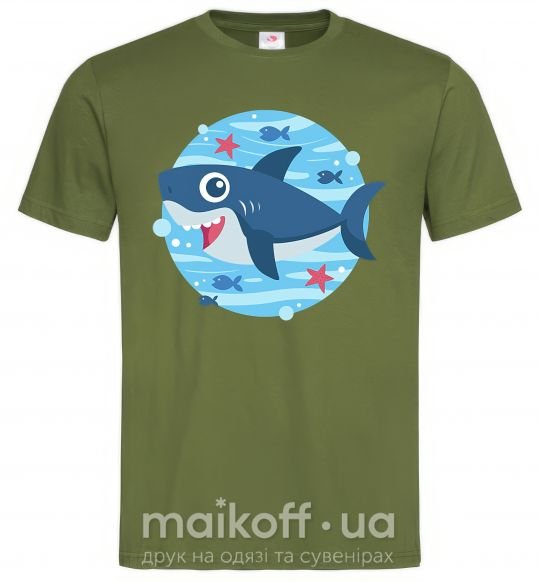 Чоловіча футболка Happy shark Оливковий фото