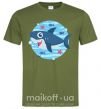 Мужская футболка Happy shark Оливковый фото