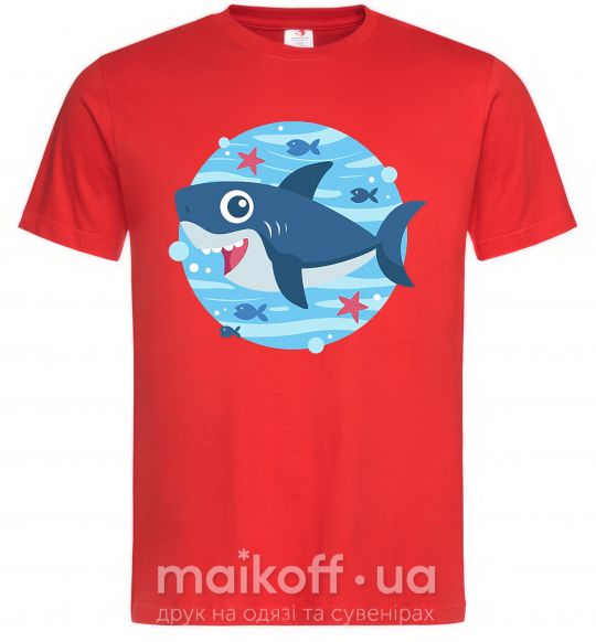 Мужская футболка Happy shark Красный фото