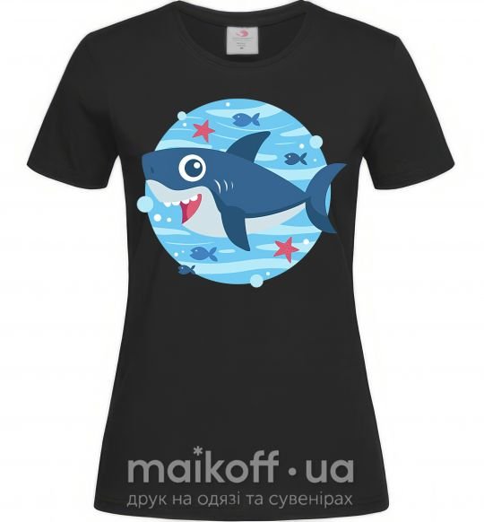Женская футболка Happy shark Черный фото