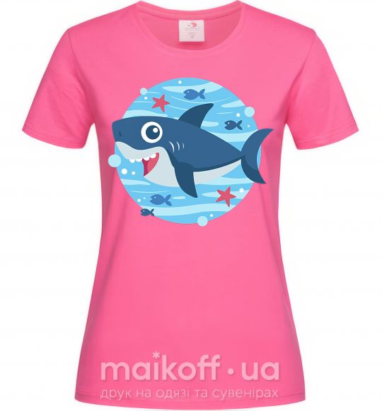 Женская футболка Happy shark Ярко-розовый фото