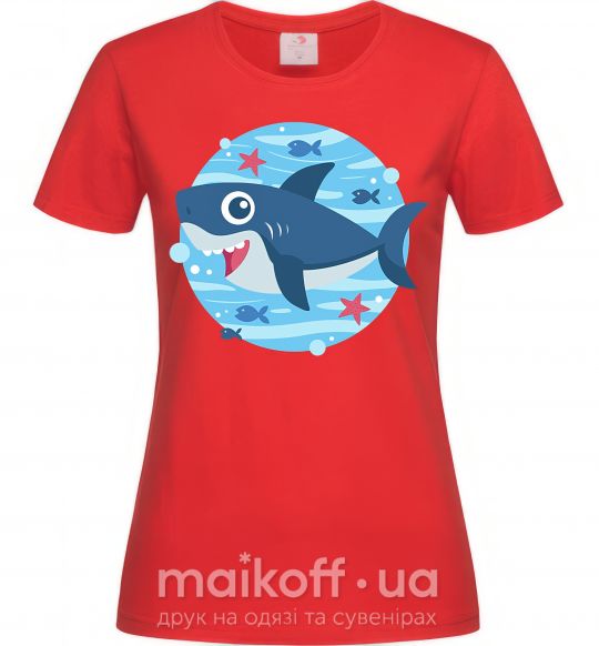 Женская футболка Happy shark Красный фото