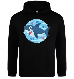 Мужская толстовка (худи) Happy shark Черный фото