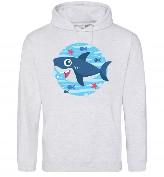 Чоловіча толстовка (худі) Happy shark Сірий меланж фото