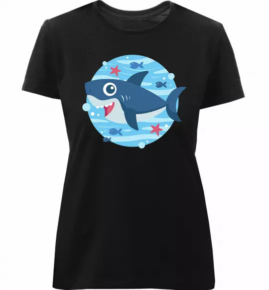 Женская премиум футболка Happy shark Черный фото