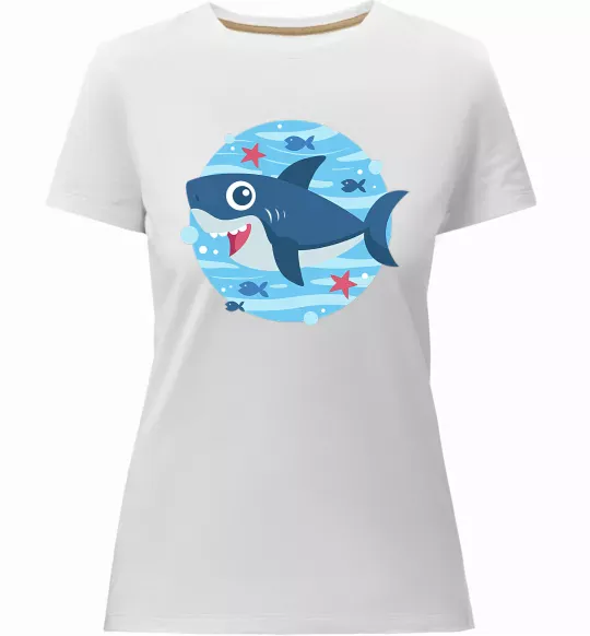 Женская премиум футболка Happy shark Белый фото